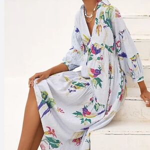 The Carolita Printed Blue Motif Tiered Shirt Dress